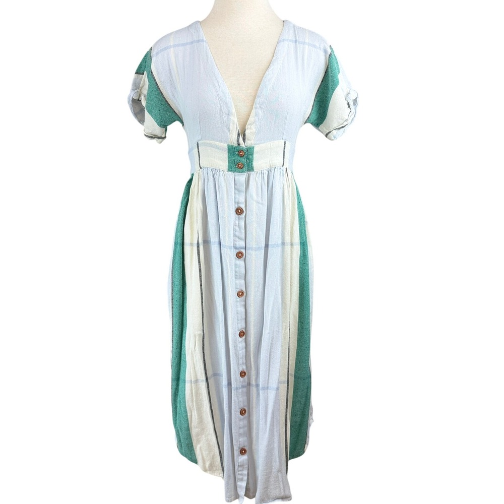 ONEILL Womens (S) BLUE GREEN Dress Cover-up Beach Summer Resort Surf Slub Cotton